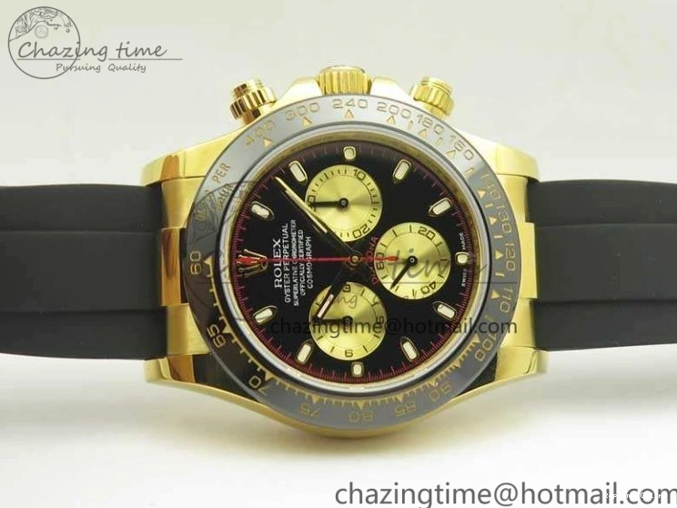 0522 Chic Daytona 116518LN YG JH Best Black Gold Dial On Rubber Strap A4130 (Free XS Rubber ) 3458